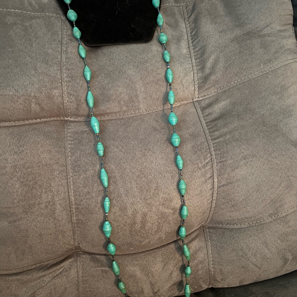 Elegant Turquoise Beaded Necklace. New handmade in Rwanda